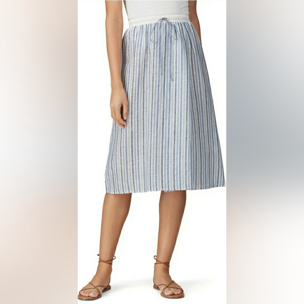 Nwt Sita Murt Stripe Knee Length Linen  Elastic Waist Skirt Size 36 Retail $200